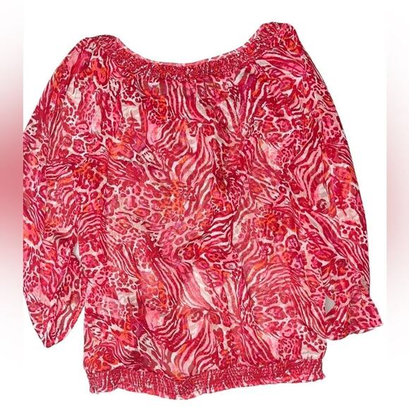 Lucky Brand Boho Chiffon Red Animal Print Blouson Womens Size S Elastic Waist - Picture 7 of 8